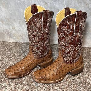 Exotic Full Quill Ostrich 8.5 B Western Cognac Vintage Square Cowboy Boots